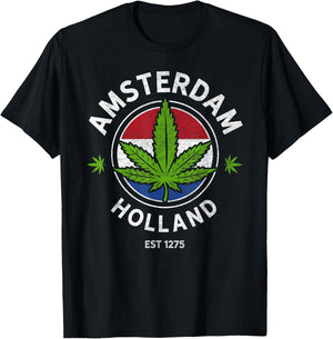 Amsterdam Holland Marijuana Cannabis Weed Gift Est 1275 T-Shirt - T-Shirt | Black