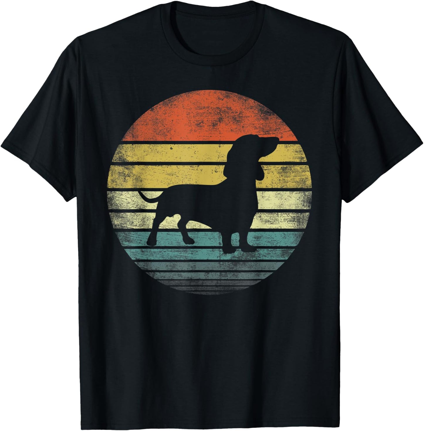 Dachshund Lover Owner Gifts Retro Sunset Dog Silhouette Dad T-Shirt - T-Shirt | Black