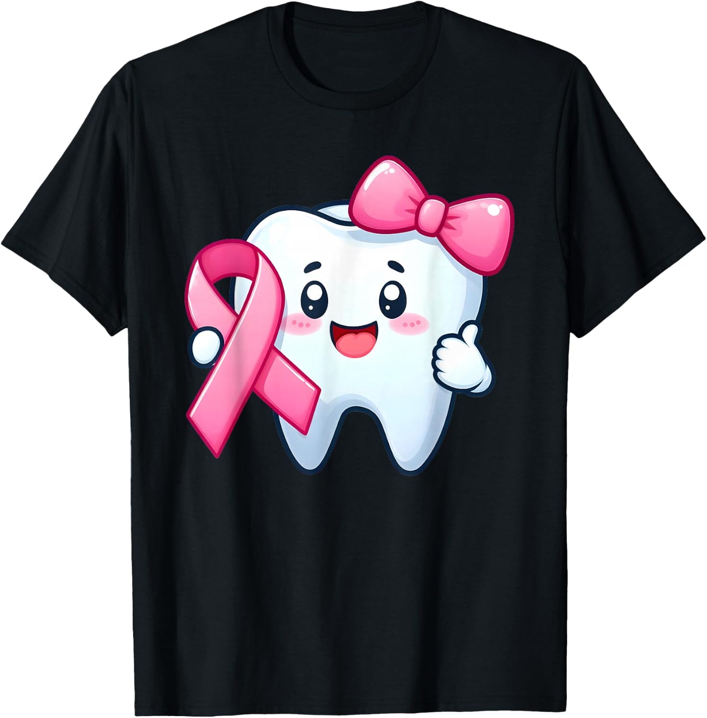 Cute Tooth Dentist Breast Cancer Awareness Month Pink Ribbon T-Shirt - T-Shirt | Black