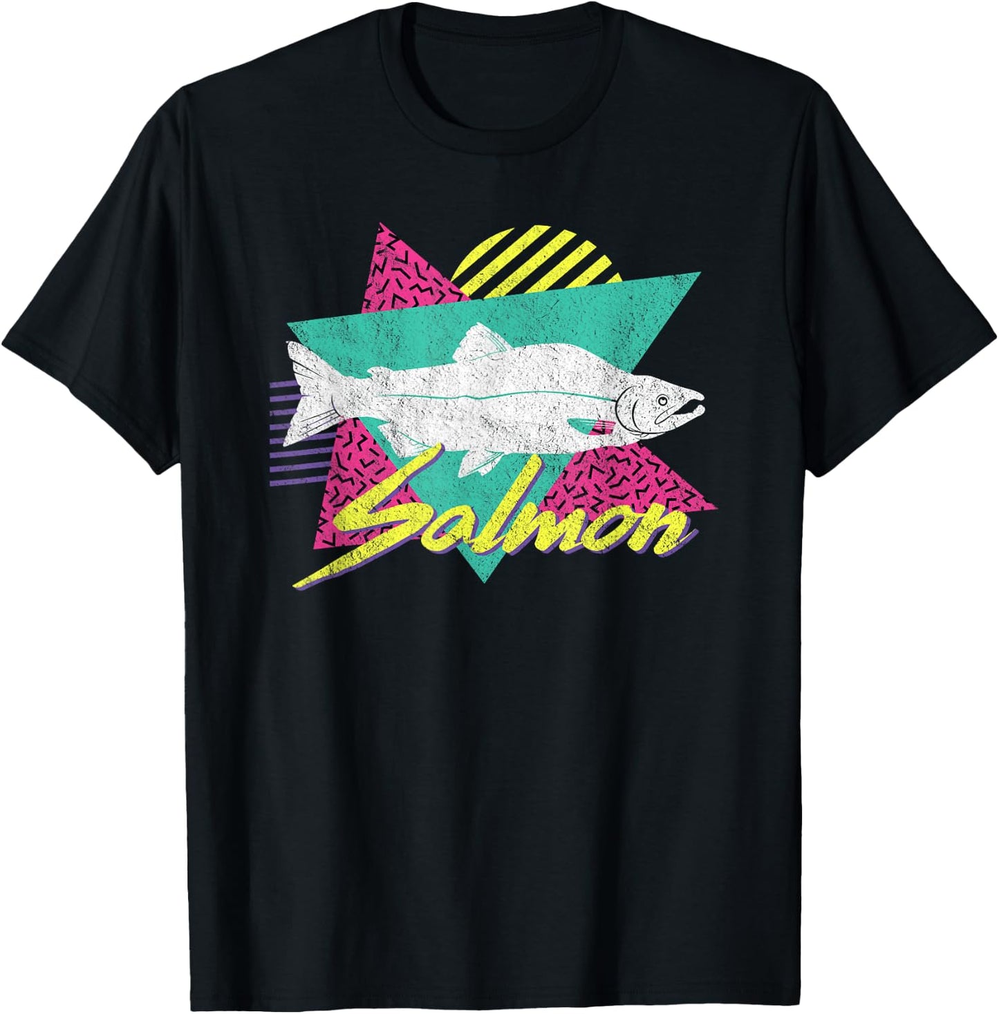 Vintage Retro 80s Or 90s Salmon Fish T-Shirt - T-Shirt | Black