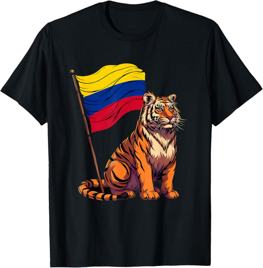 Colombia Flag Tiger Colombian Roots Colombian Pride T-Shirt - T-Shirt | Black