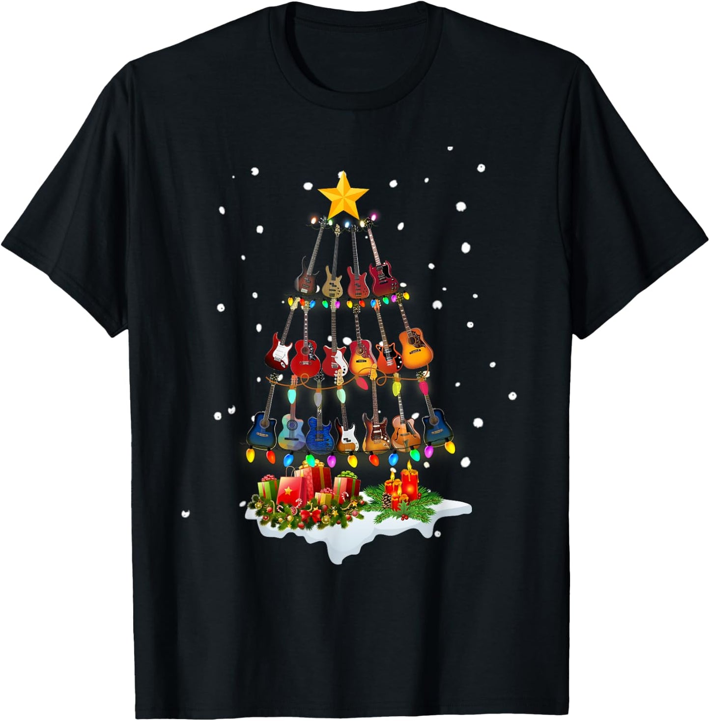 Guitar Christmas Tree Guitar Christmas Pajamas Gift T-Shirt - T-Shirt | Black