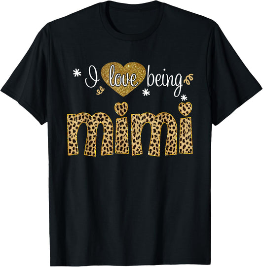 I Love Being Mimi Leopard Plaid Xmas Mimi gifts For Grandma T-Shirt - T-Shirt | Black
