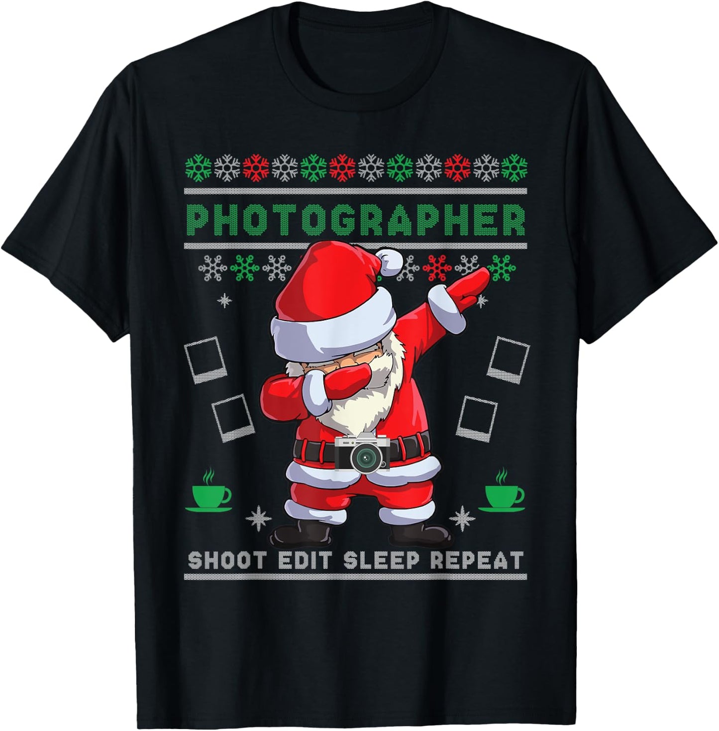 Dabbing Santa Photographer Christmas Ugly Sweater Camera T-Shirt - T-Shirt | Black