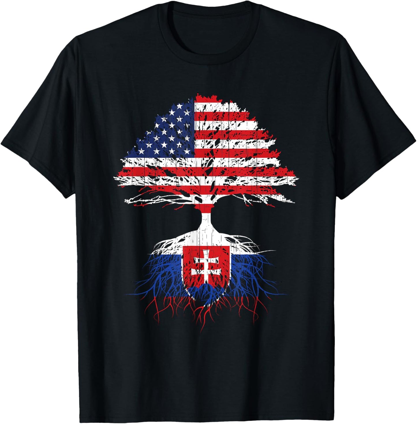 Slovak Slovakia Slovakian Roots American Flags Immigrant T-Shirt - T-Shirt | Black