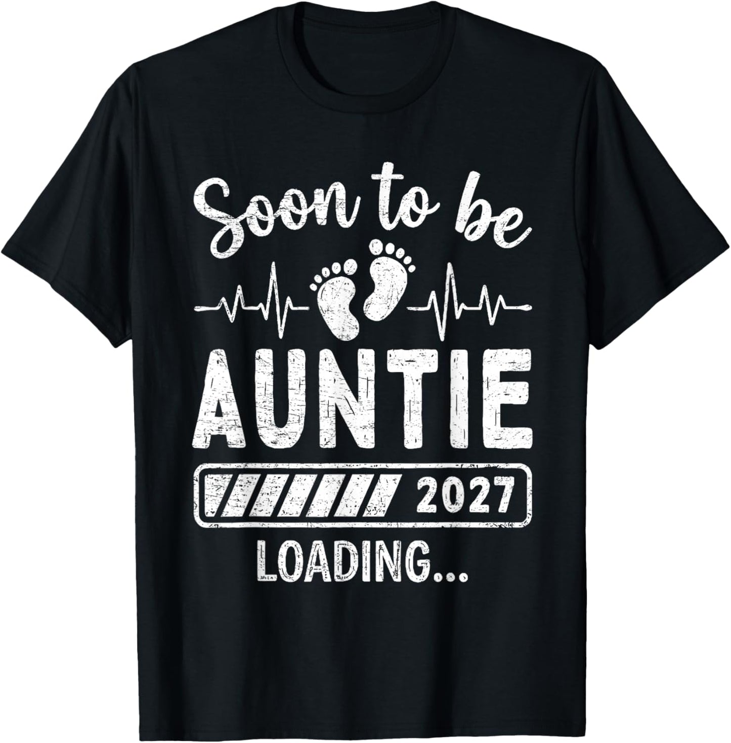 Retro Soon to Be Auntie 2027 Loading Pregnancy Announcement T-Shirt - T-Shirt | Black