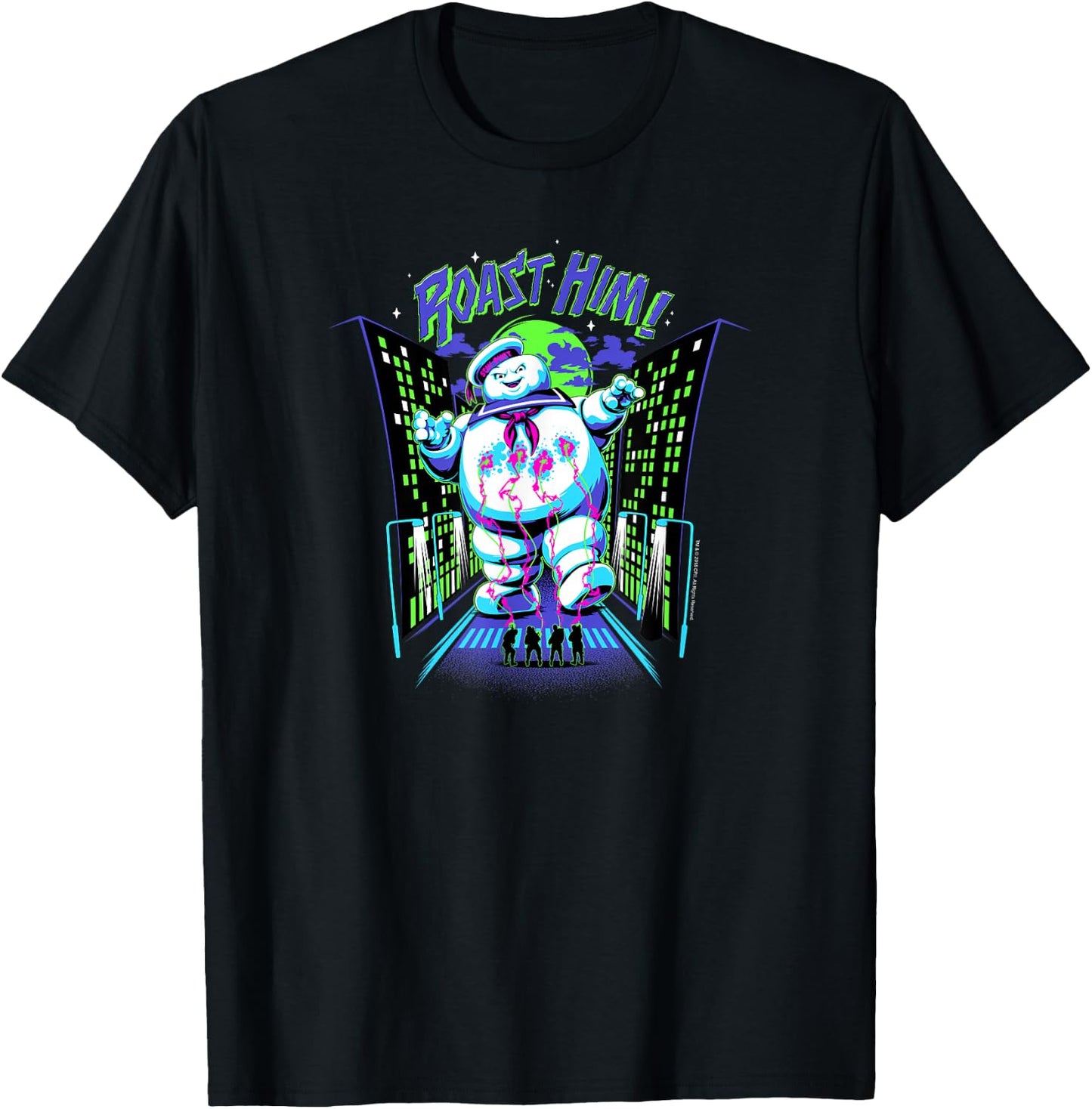 Ghostbusters Roast Him! Stay Puft Arcade Graphic Retro Movie T-Shirt - T-Shirt | Black