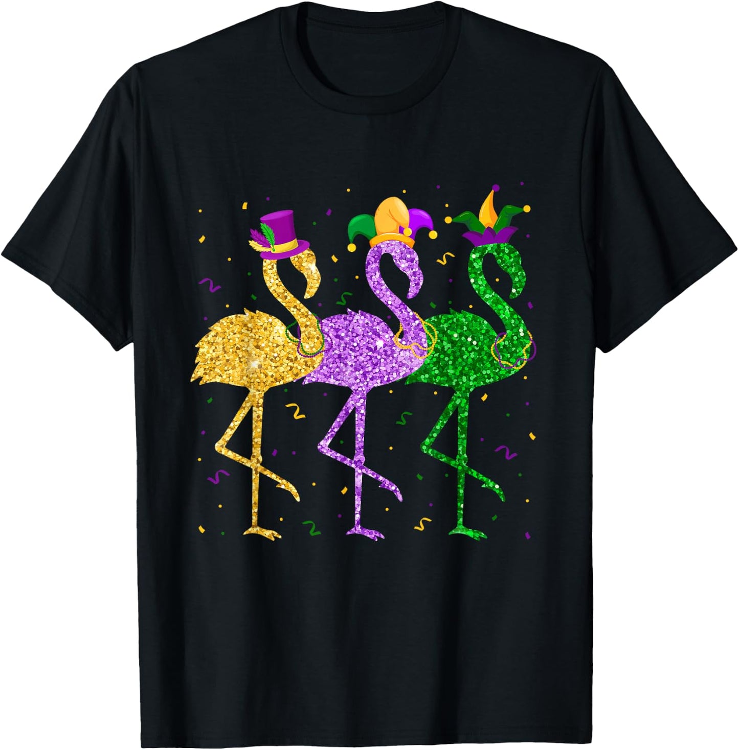 Flamingo Mardi Gras Funny Mask Beads Carnival Party Festival T-Shirt - T-Shirt | Black
