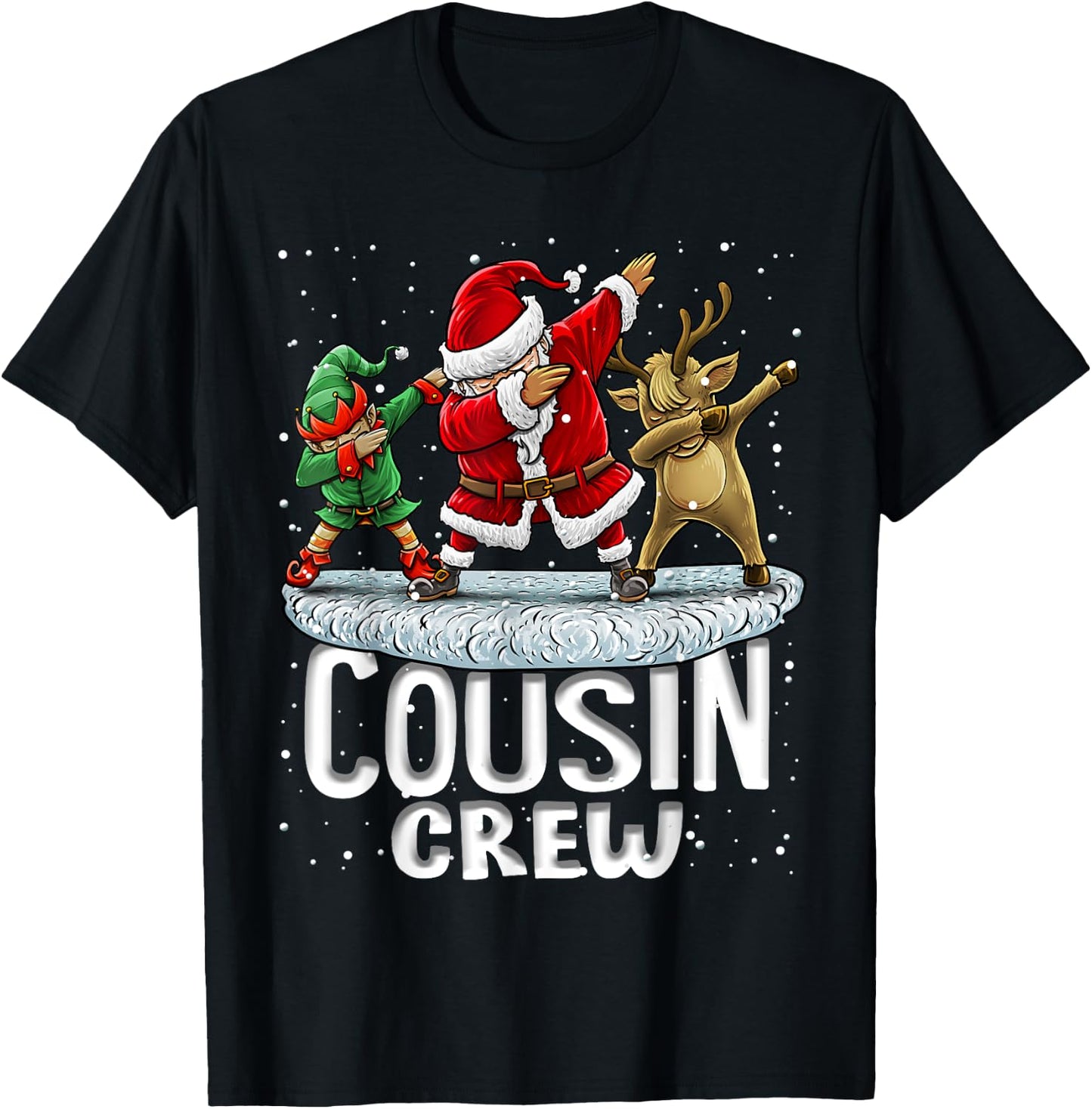 Cousin Crew Santa Elf Dabbing Matching Family Christmas T-Shirt - T-Shirt | Black