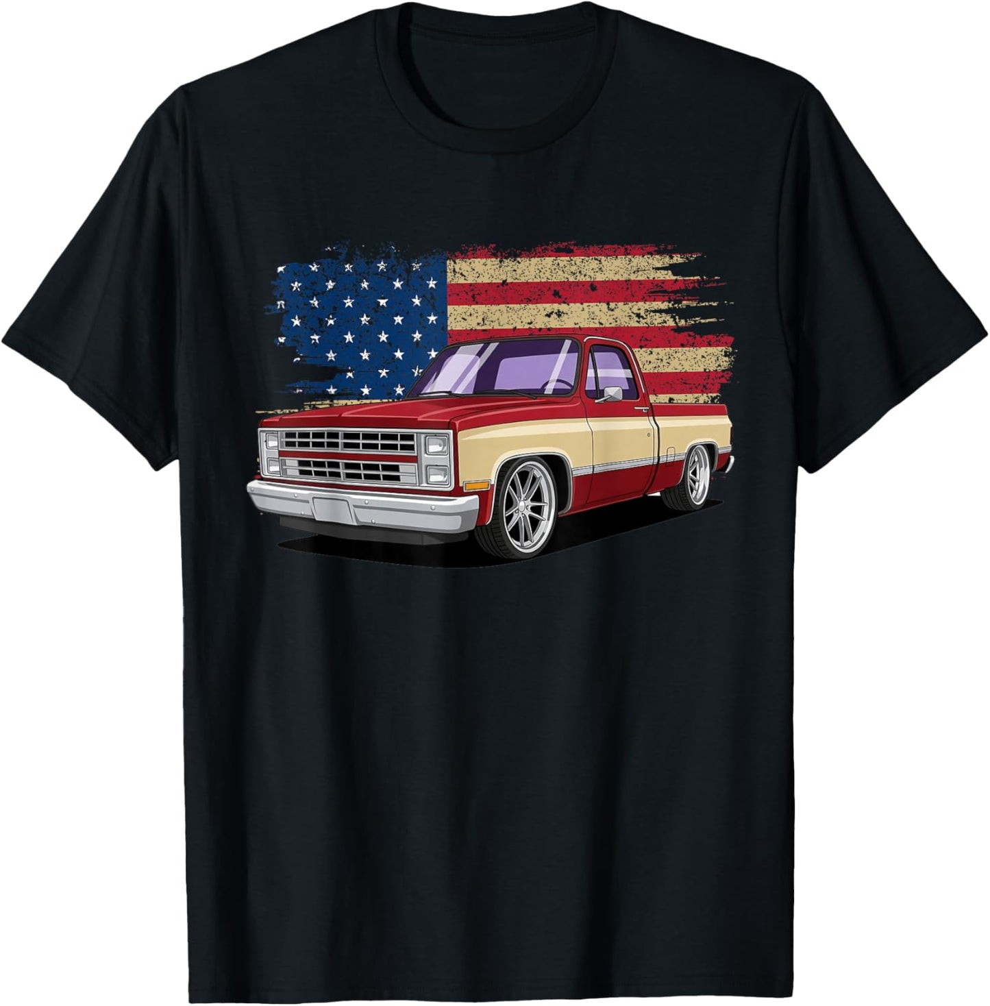 1987 Squarebody C10 Truck 73-87 Classic Square Body USA Flag T-Shirt - T-Shirt | Black