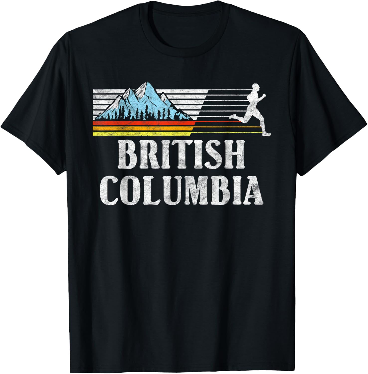 British Columbia Trail Running Retro Mountains 80s Graphic T-Shirt - T-Shirt | Black