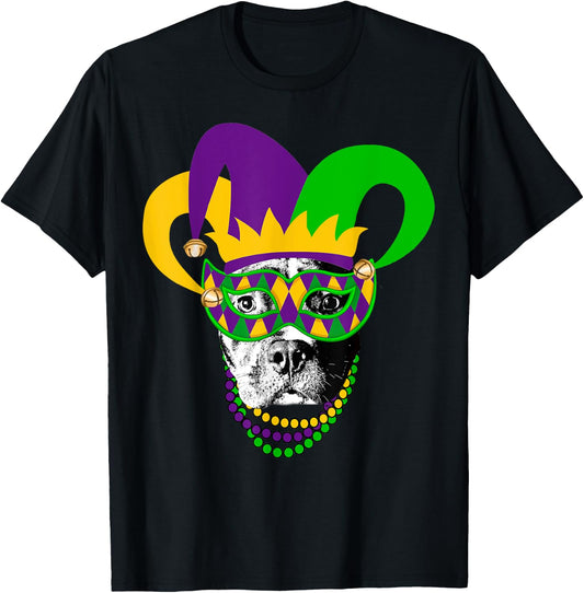 Mardi Gras Pitbull Dog Cute Mardi Gras Shirt T-Shirt - T-Shirt | Black