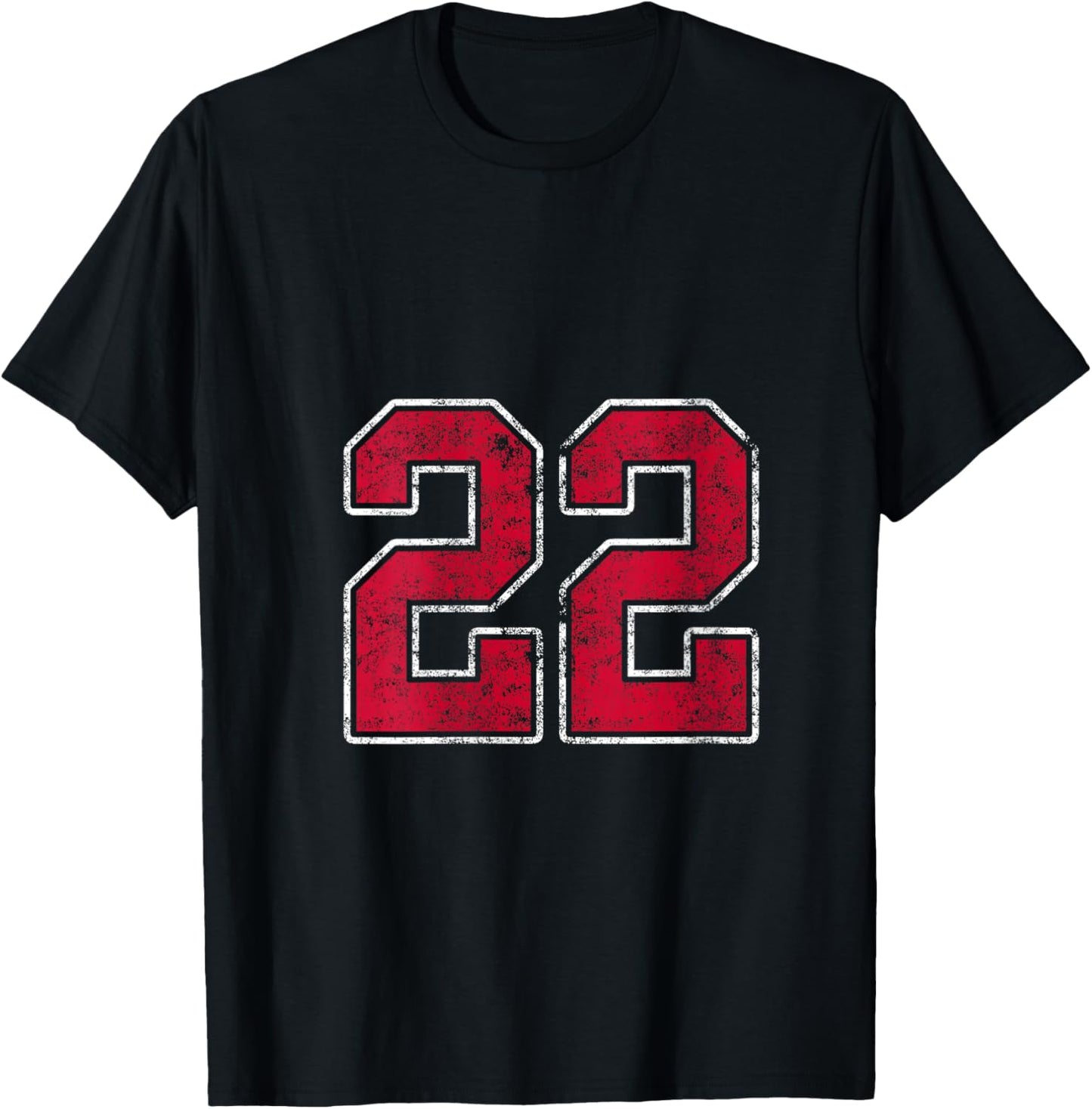 Women's Grunge Red White Number 22 Jersey Player Uniform #22 V-Neck T-Shirt - T-Shirt | Black