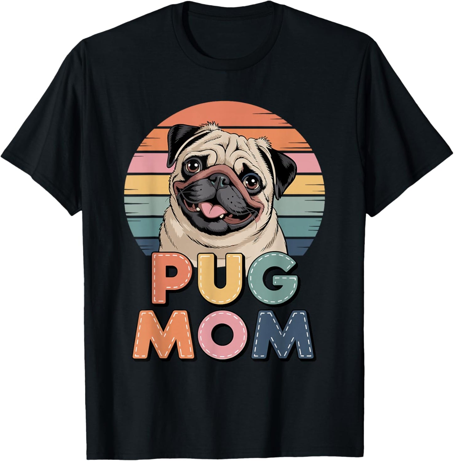 Retro Pug Mom Chinese Pugs T-Shirt - T-Shirt | Black