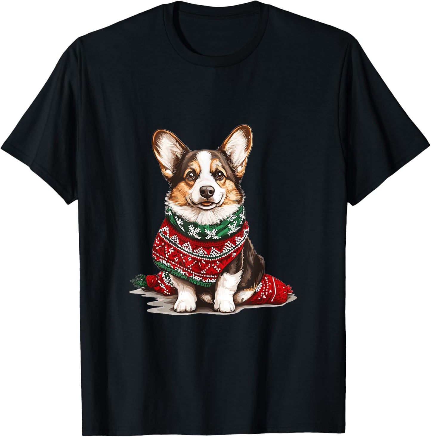 Cute Cardigan Welsh Corgi Dog Christmas Merry X-mas Graphic Men Women Kids T-Shirt - T-Shirt | Black