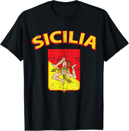 Sicilia Italia Flag, Sicilian, Sicily Italy, Sicilia T-Shirt - T-Shirt | Black