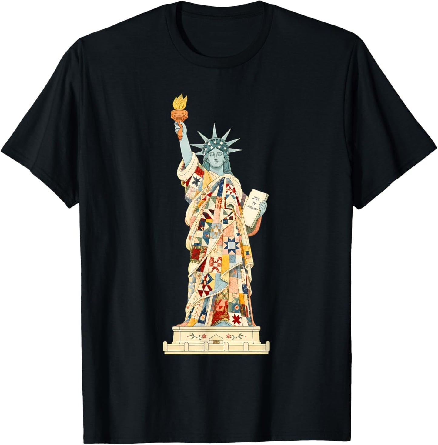 Liberty Wrapped in Love Patriotic Patchwork Quilting Art T-Shirt - T-Shirt | Black