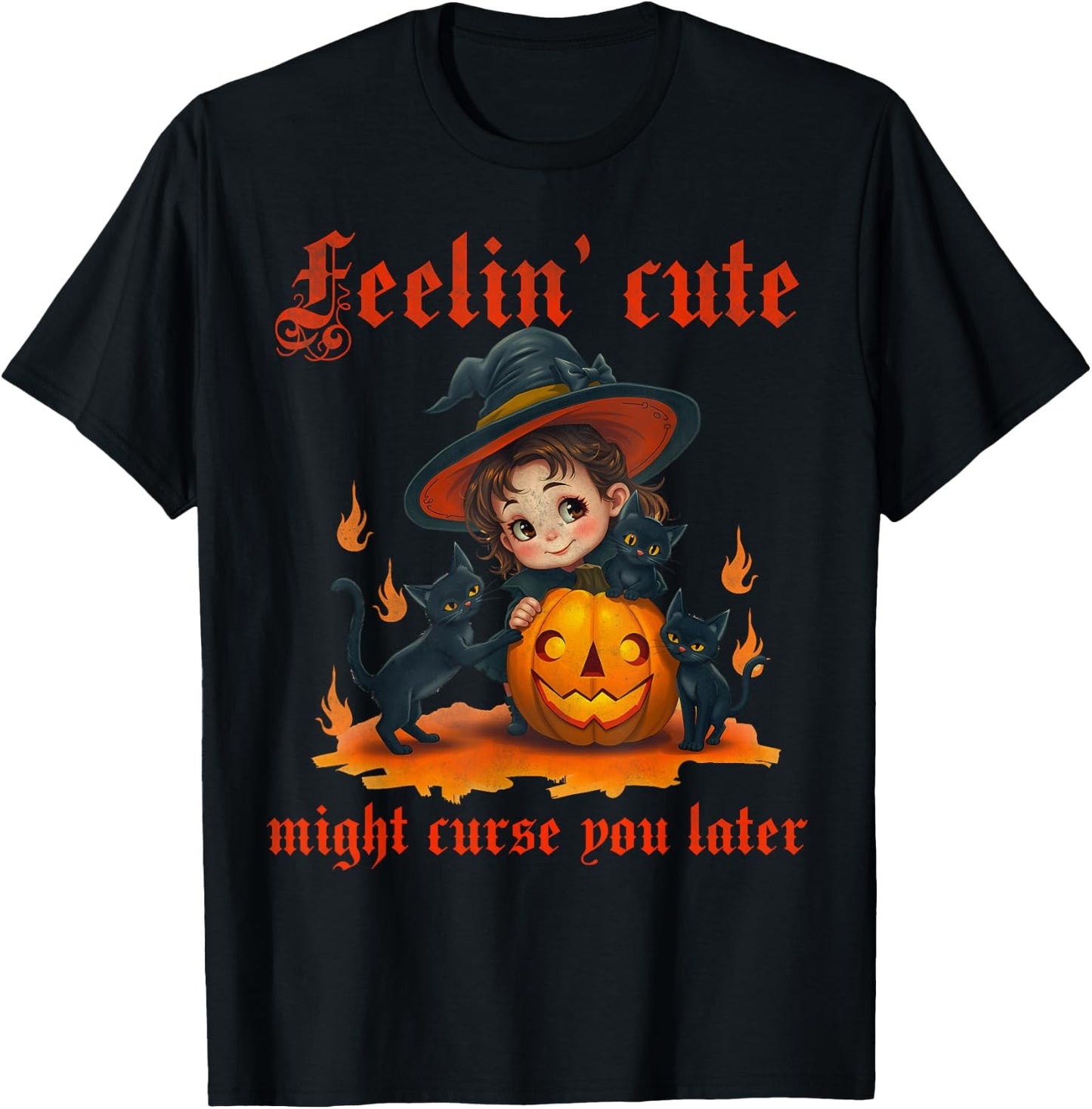 Feelin cute might curse you later Halloween cute little girl T-Shirt - T-Shirt | Black