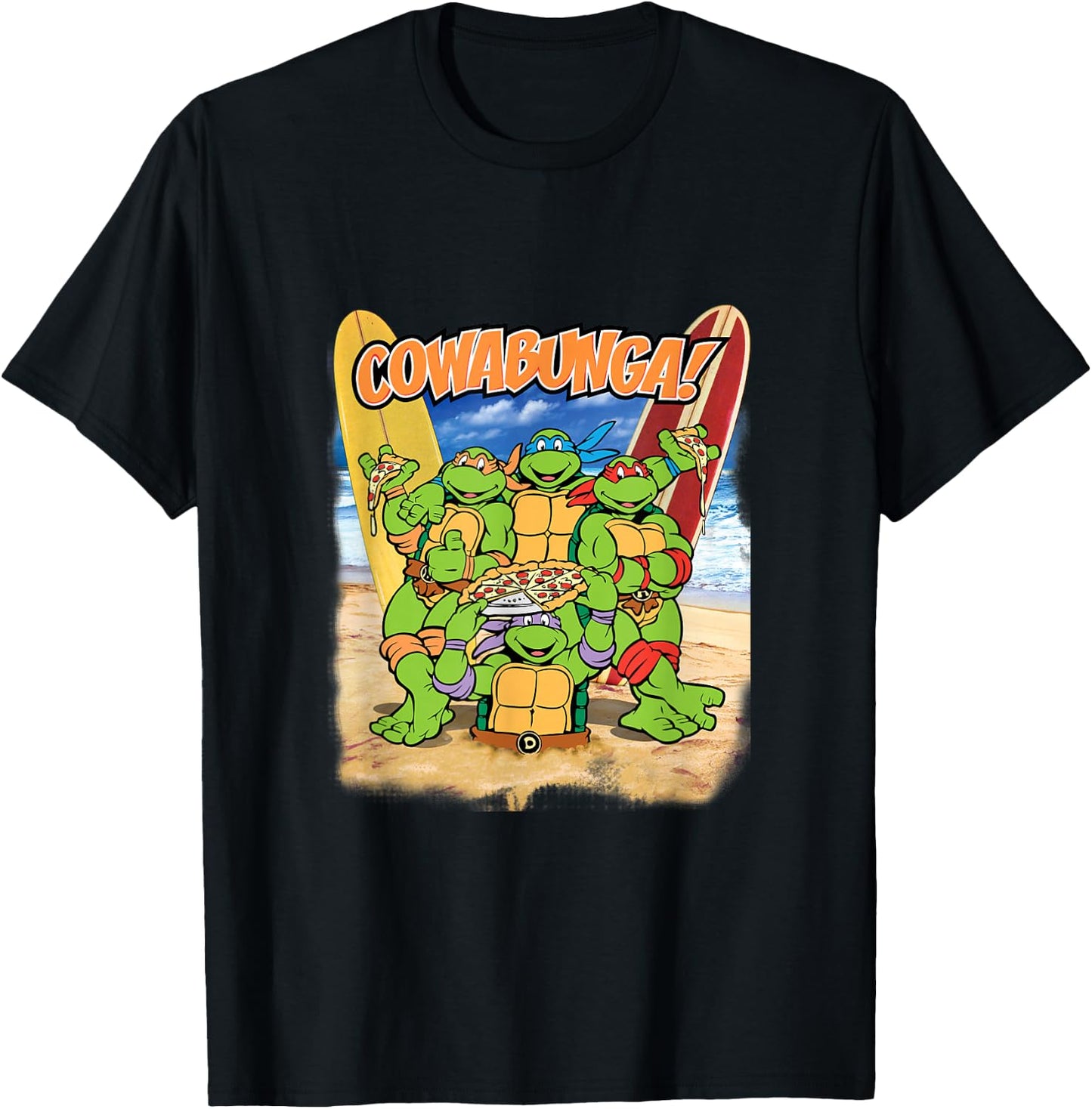 TMNT Cowabunga! Pizza On The Beach T-Shirt - T-Shirt | Black