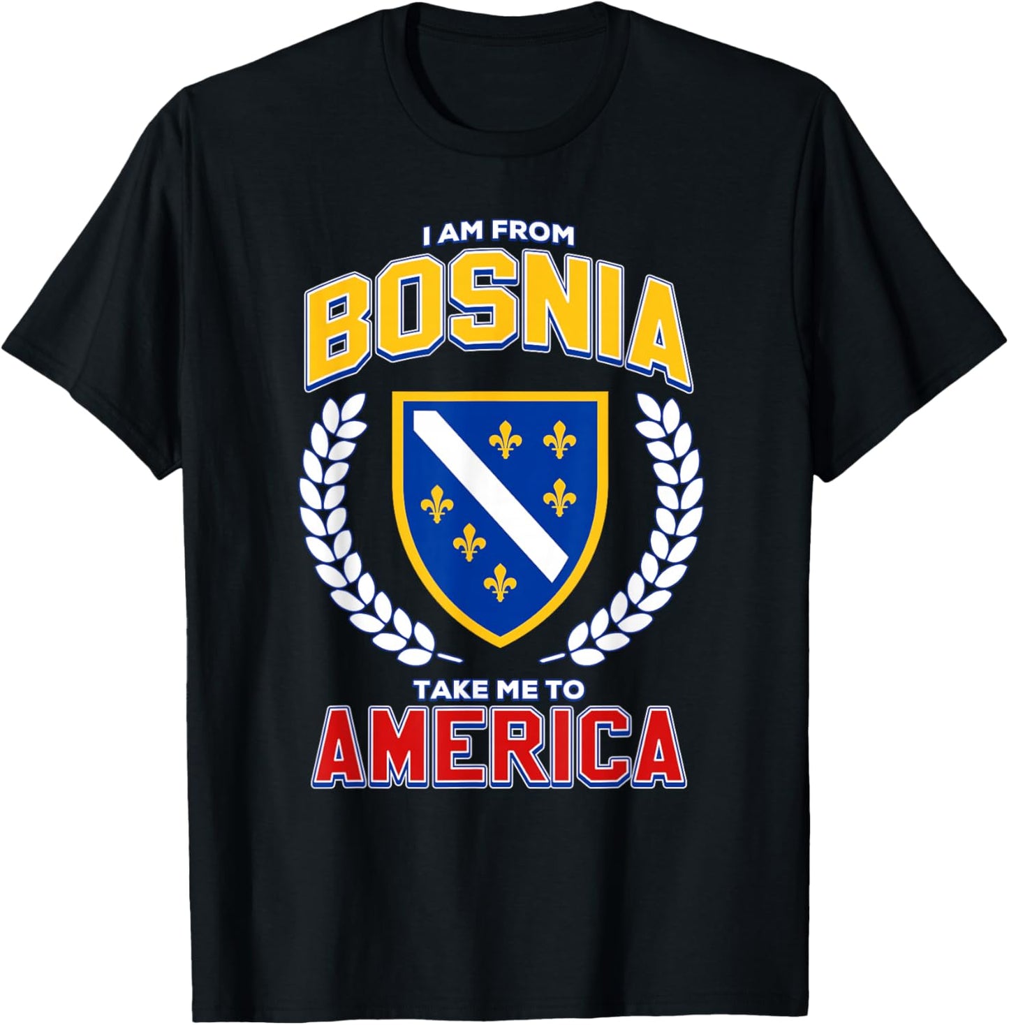 I Am from Bosnia Take Me to America Funny Bosnian Flag BiH T-Shirt - T-Shirt | Black