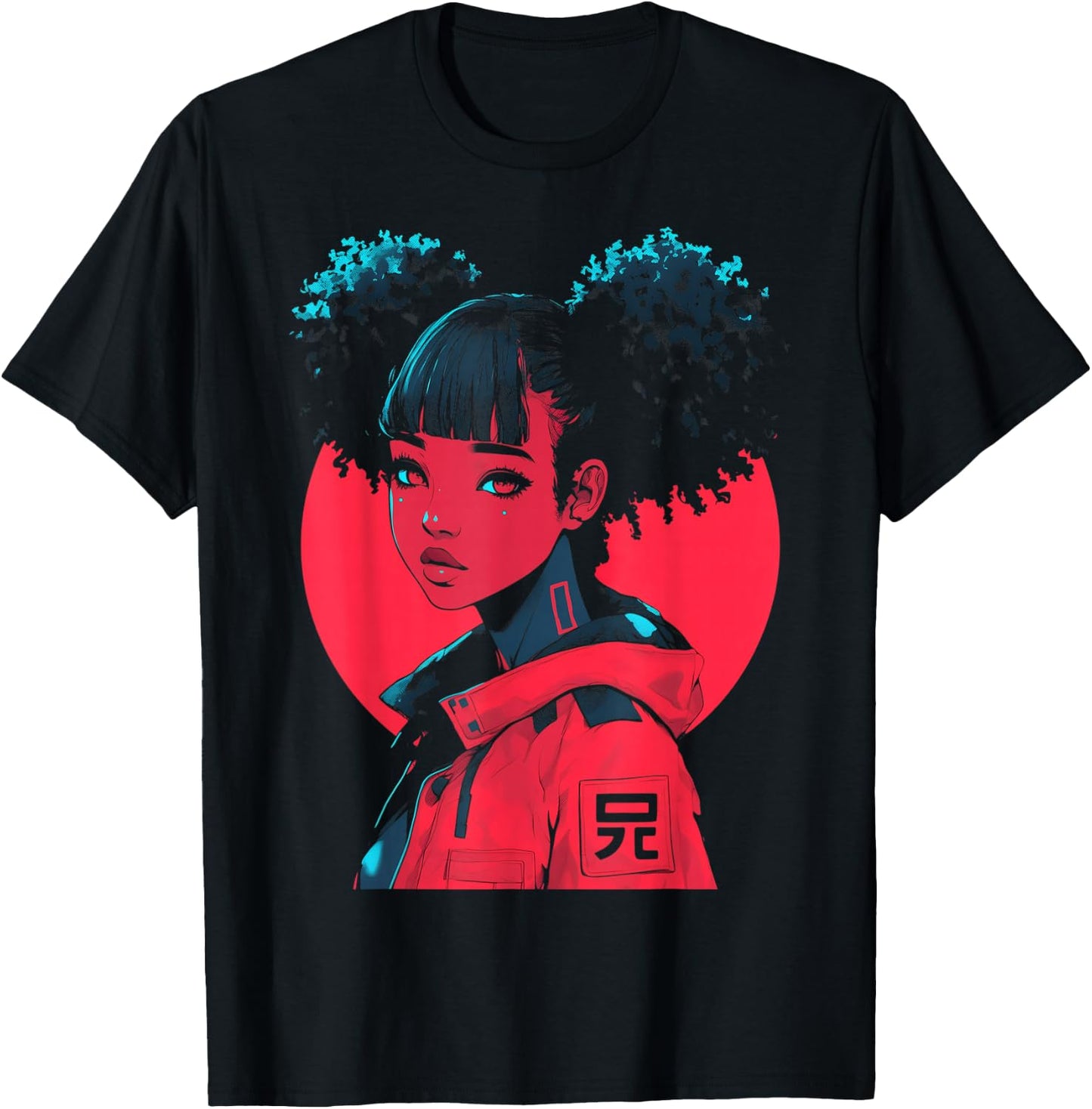Harajuku Cyberpunk Black Girl Anime Manga Waifu Japanese T-Shirt - T-Shirt | Black