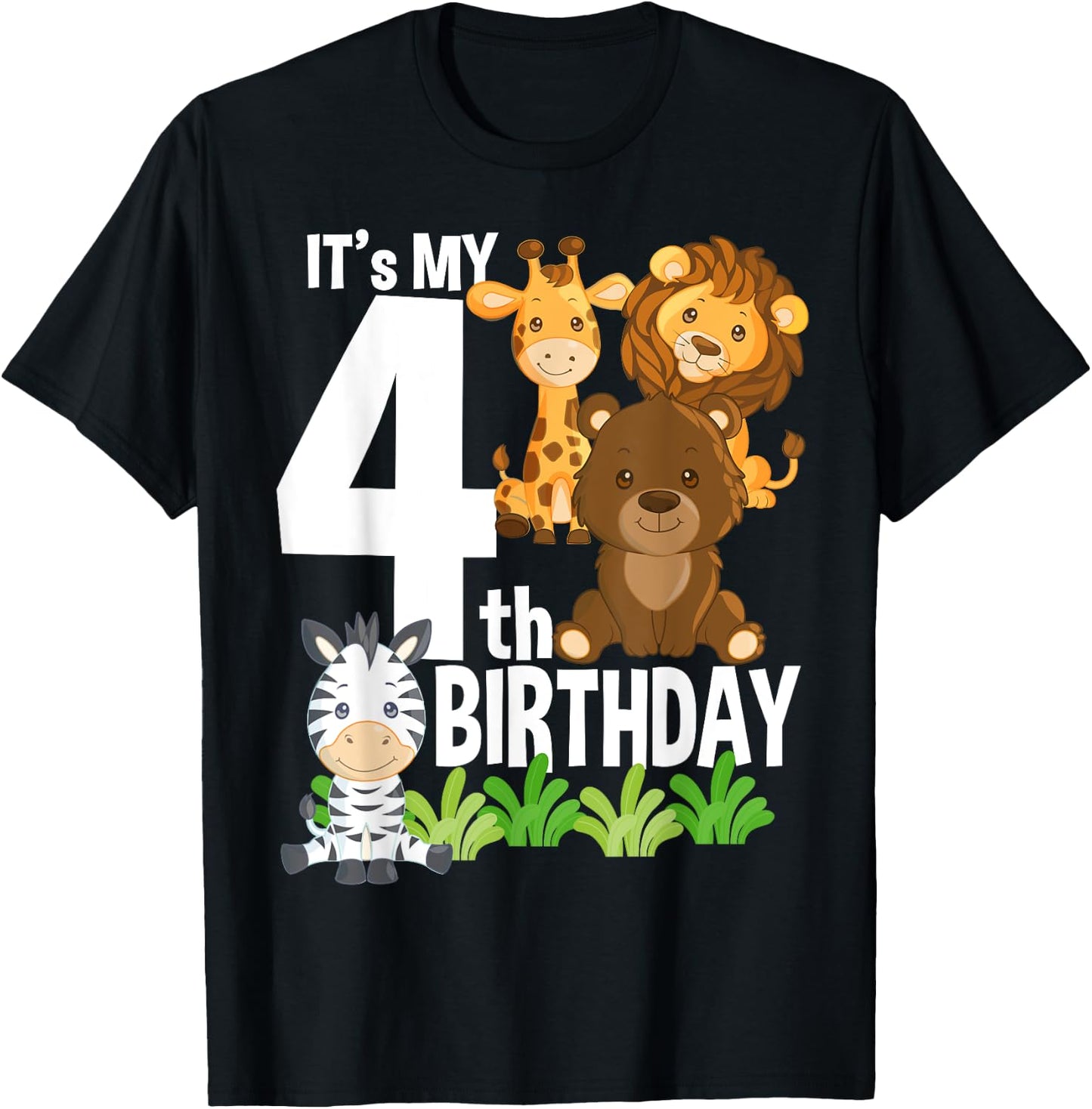 It's My 4th Birthday Zoo Theme Birthday Safari Jungle Animal T-Shirt - T-Shirt | Black