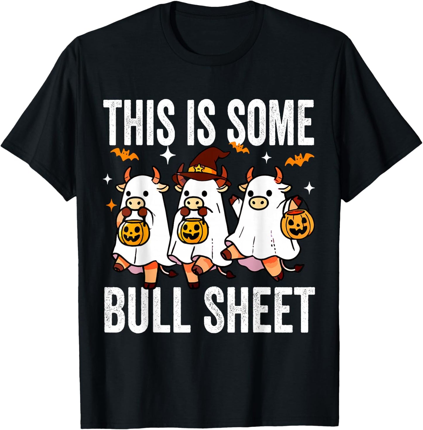 This is Some Bull Sheet Funny Halloween Cow Ghost Kid Outfit T-Shirt - T-Shirt | Black