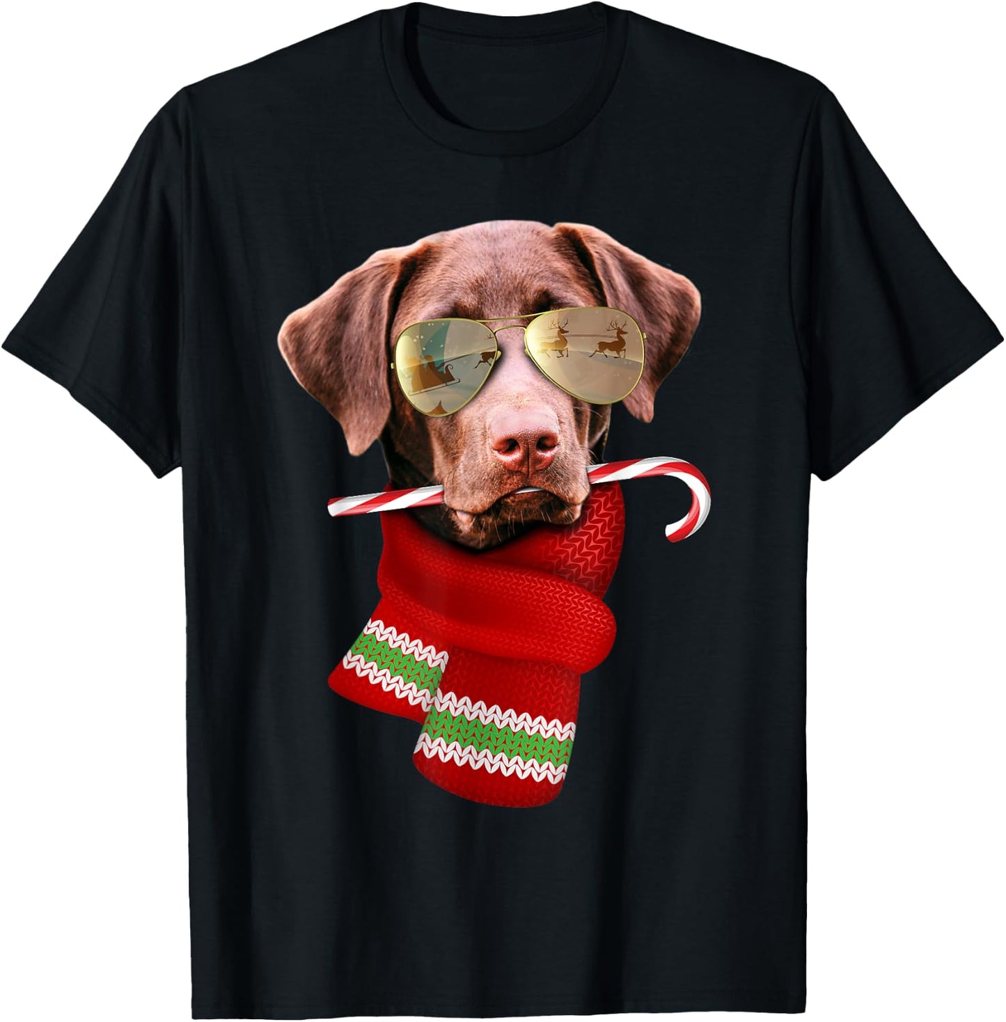 Chocolate Labrador Christmas Gift Dog Lovers Sunglasses Men Women Kids T-Shirt - T-Shirt | Black