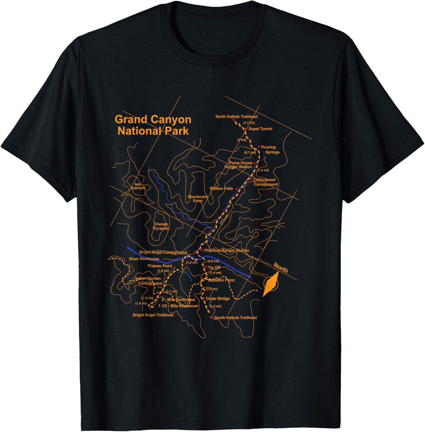 Grand Canyon National Park Trail Map Hiking Love T-Shirt - T-Shirt | Black
