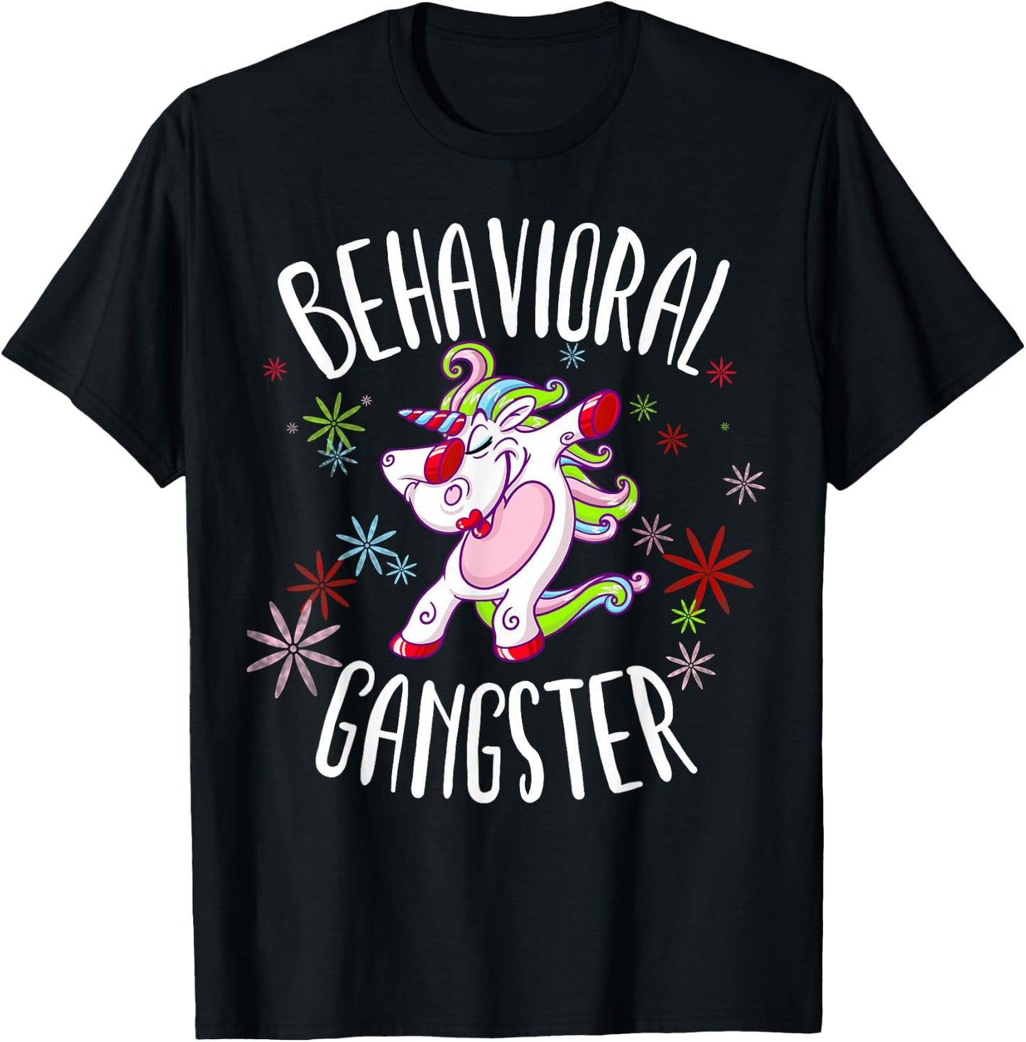 Behavioral Therapist Polka Dots Unicorn Gift ABA Therapy T-Shirt - T-Shirt | Black
