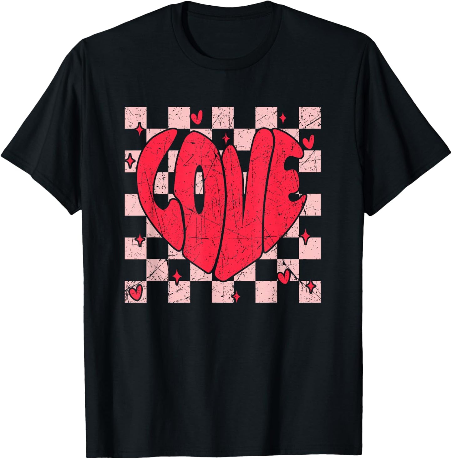 Xoxo Xo Xo Groovy LOVE Checkered Valentine Men Women Kids T-Shirt - T-Shirt | Black