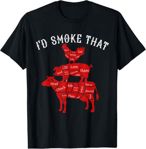 I'd Smoke That Barbecue Grilling BBQ Smoker Gift Dad T-Shirt - T-Shirt | Black