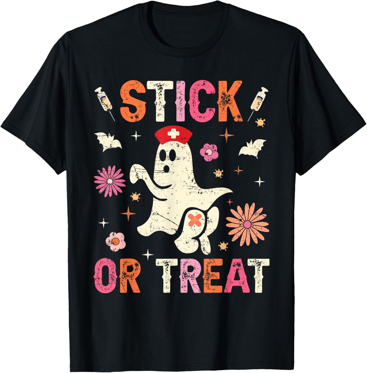 Stick Or Treat Halloween Ghost Nurse Halloween Phlebotomy T-Shirt - T-Shirt | Black