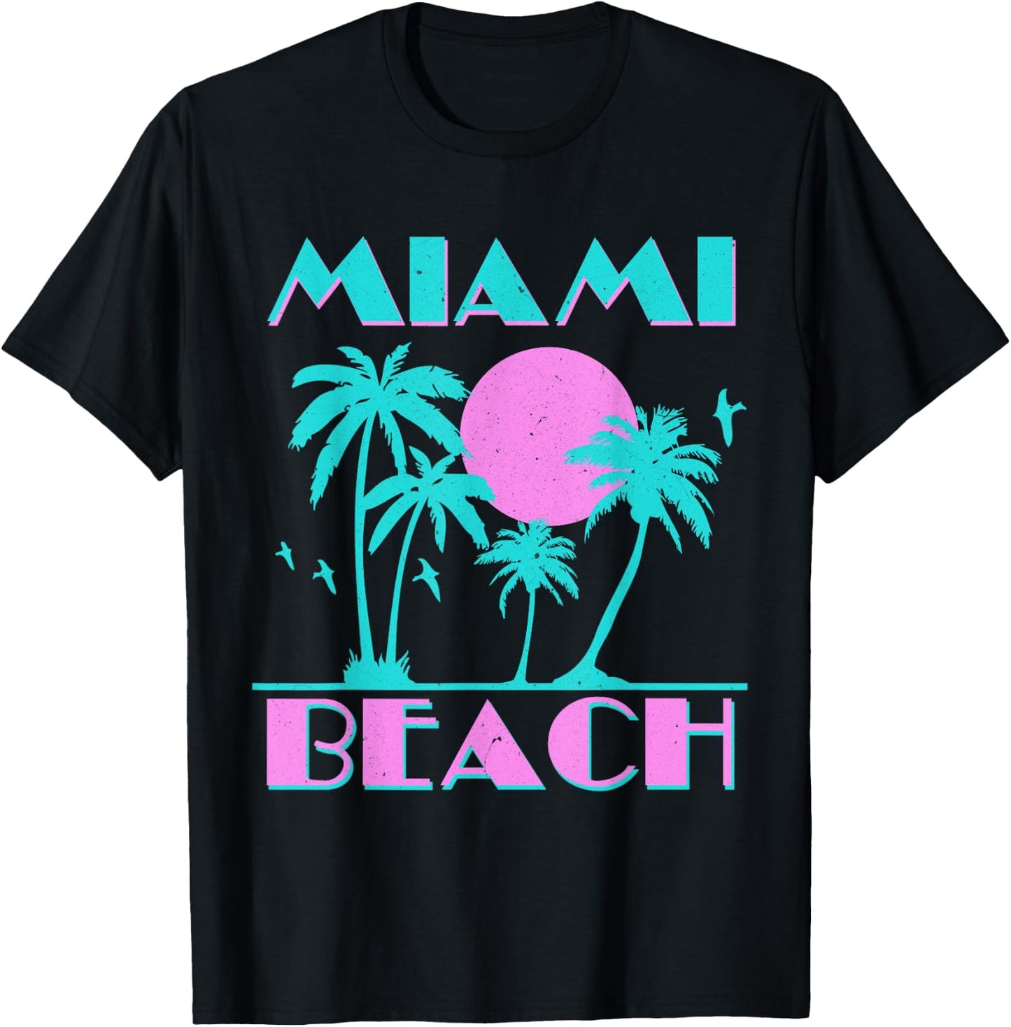 Retro Miami Beach 70s 80s Style Vintage Men Women T-Shirt - T-Shirt | Black