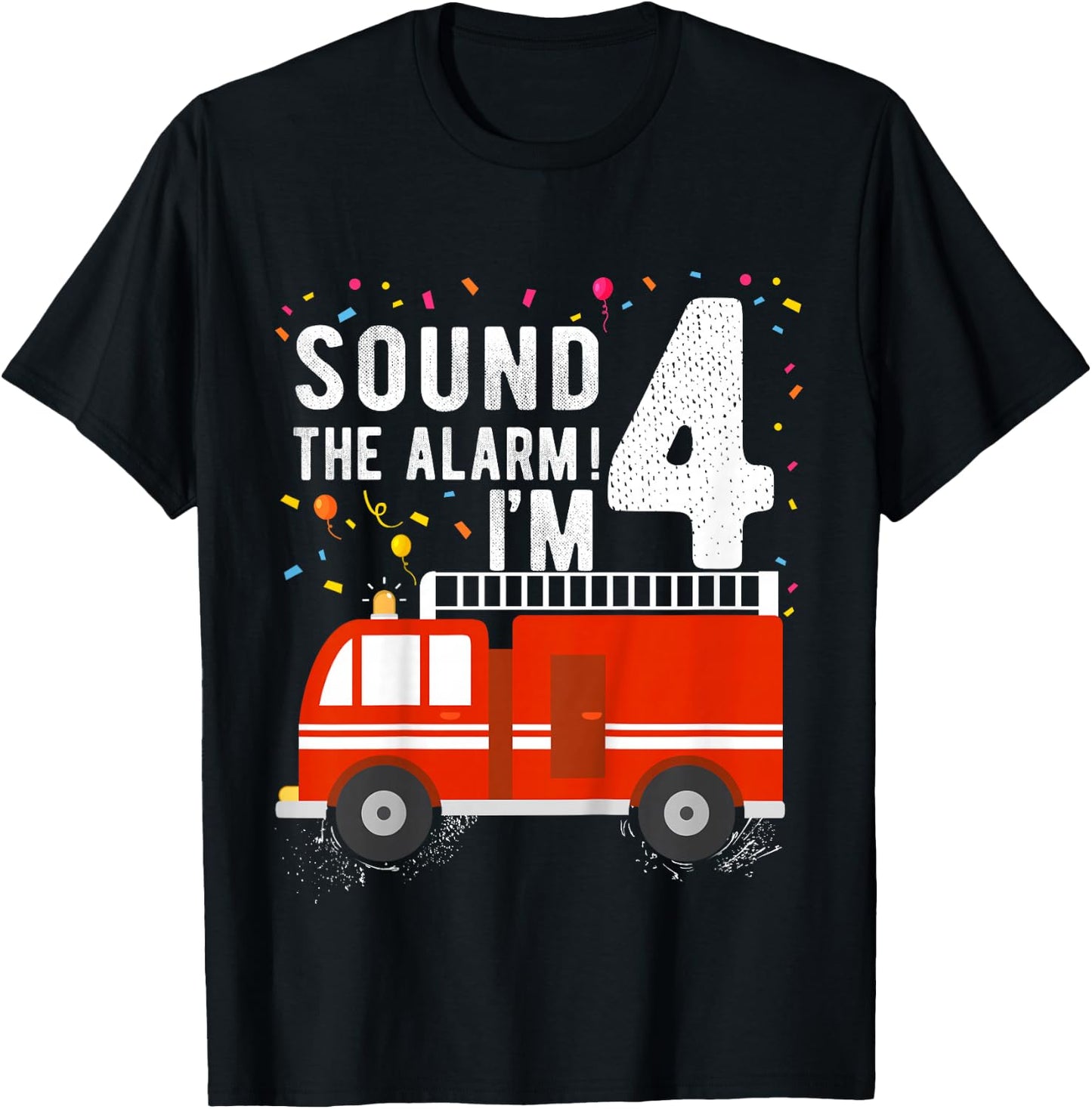 Kids Fire Truck 4th Birthday Boy 4 Year Old Firefighter T-Shirt - T-Shirt | Black