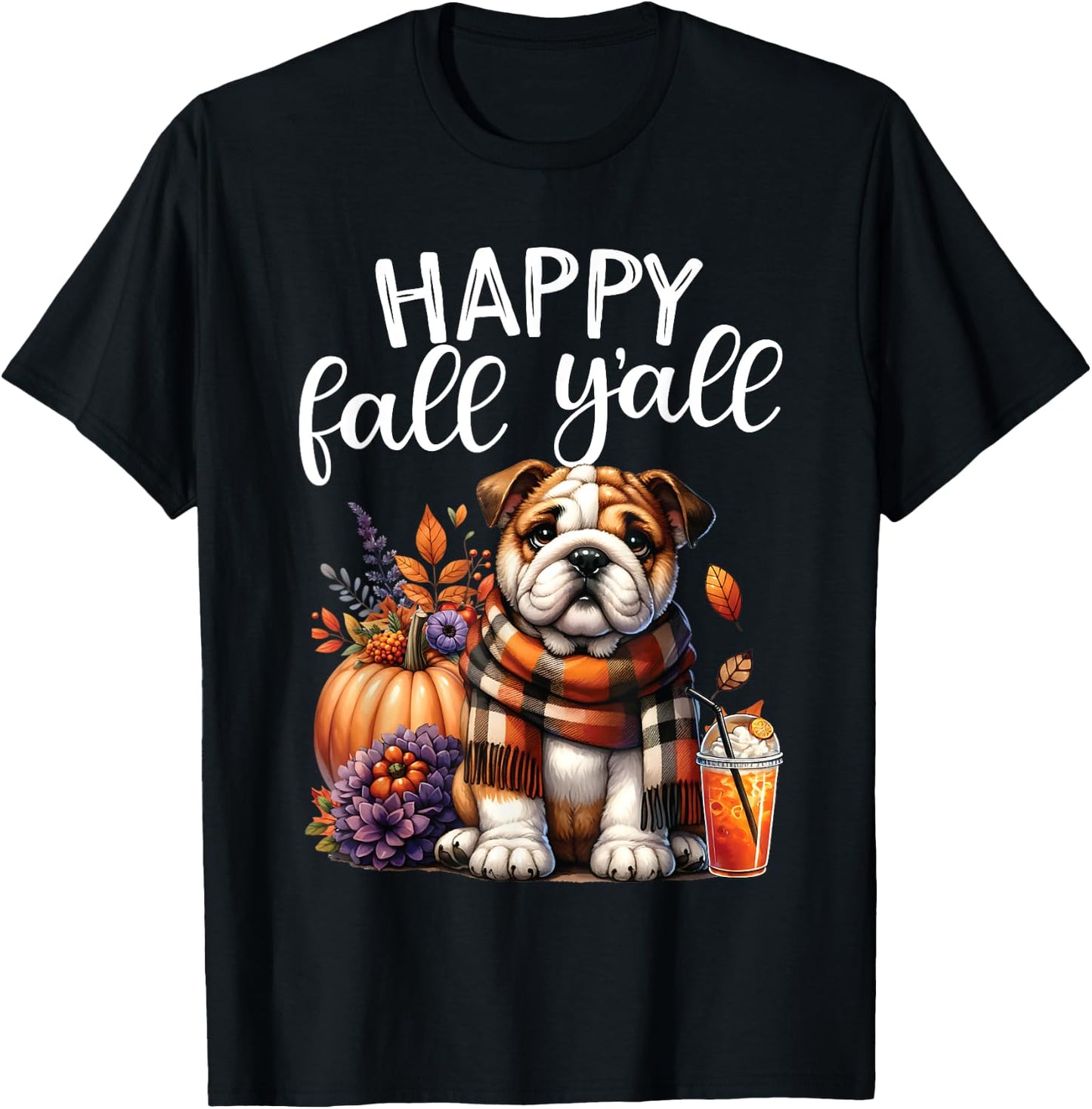 Thankful Grateful Blessed English Bulldog Fall Y'all Autumn T-Shirt - T-Shirt | Black