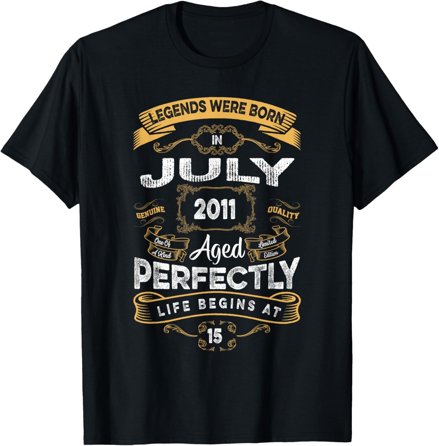 Retro 15th Birthday Legends were Born in July 2011 T-Shirt - T-Shirt | Black