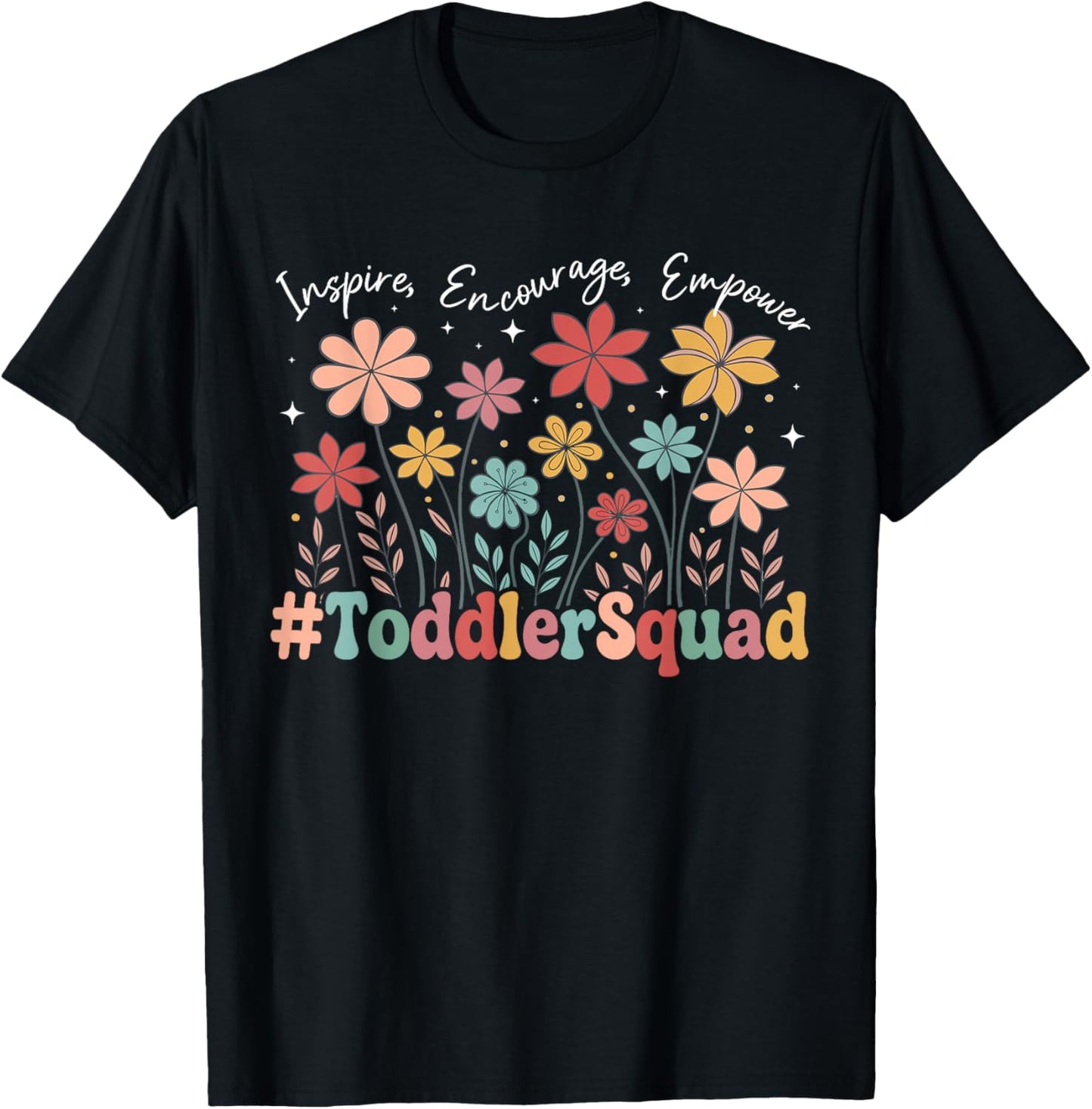 Toddler Squad Groovy Toddler Teacher Toddler Room Teacher T-Shirt - T-Shirt | Black