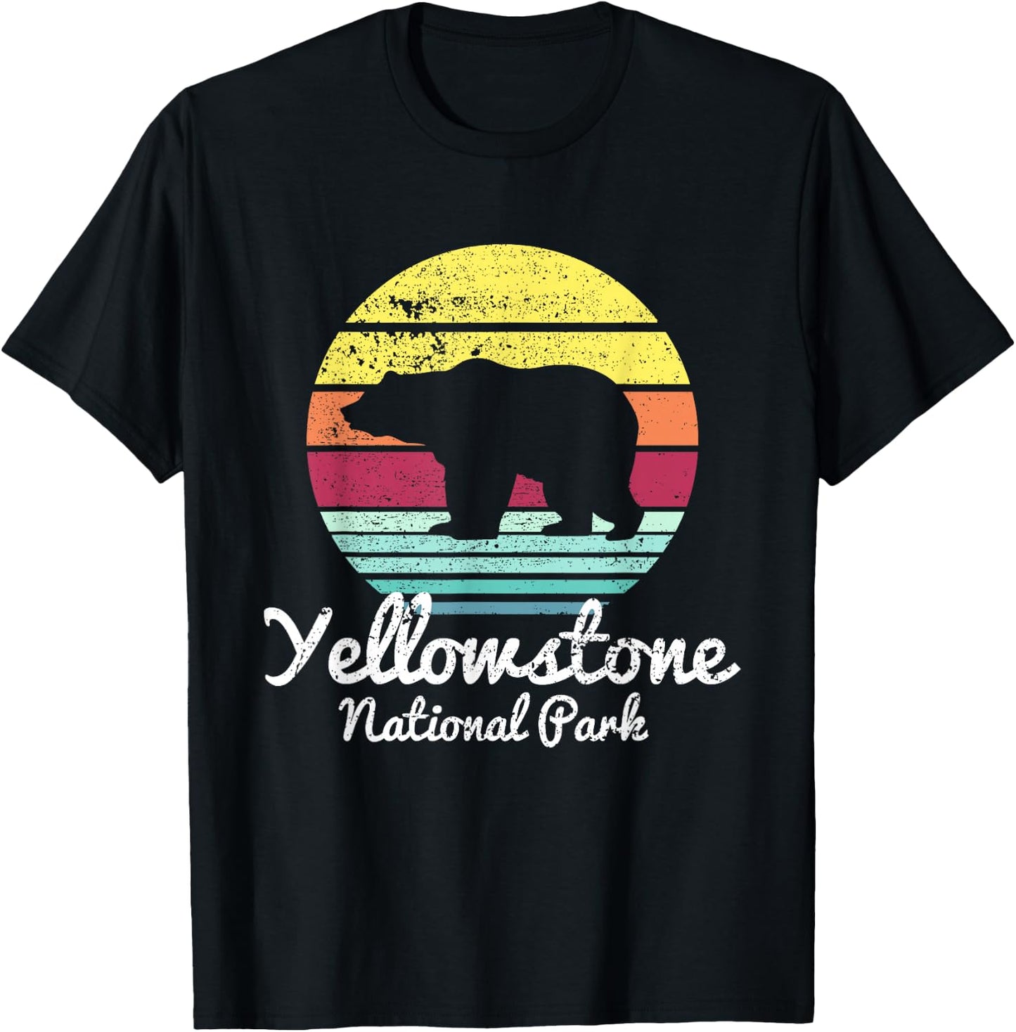 Vintage Retro Yellowstone National Park Wyoming Bear T Shirt T-Shirt - T-Shirt | Black