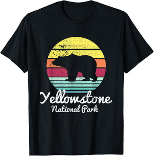 Vintage Retro Yellowstone National Park Wyoming Bear T Shirt T-Shirt - T-Shirt | Black