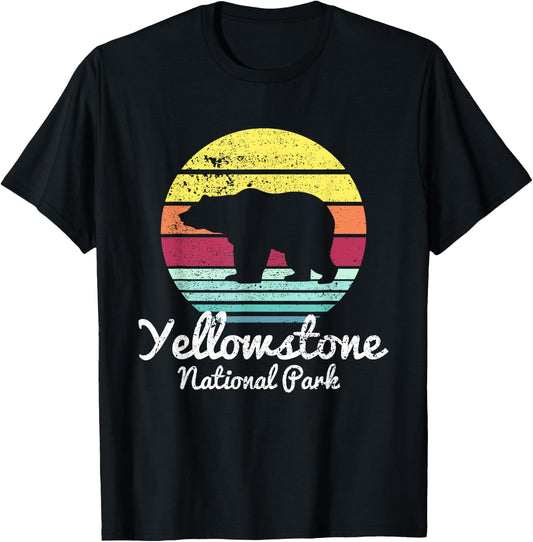 Vintage Retro Yellowstone National Park Wyoming Bear T Shirt T-Shirt - T-Shirt | Black