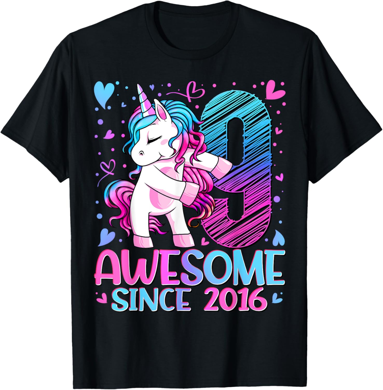 9 Year Old Unicorn Gifts For Girls 9th Birthday Girl Party T-Shirt - T-Shirt | Black