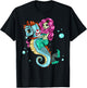 Halloween Skeleton Mermaid Sugar Skull Sea Horse T-Shirt - T-Shirt | Black