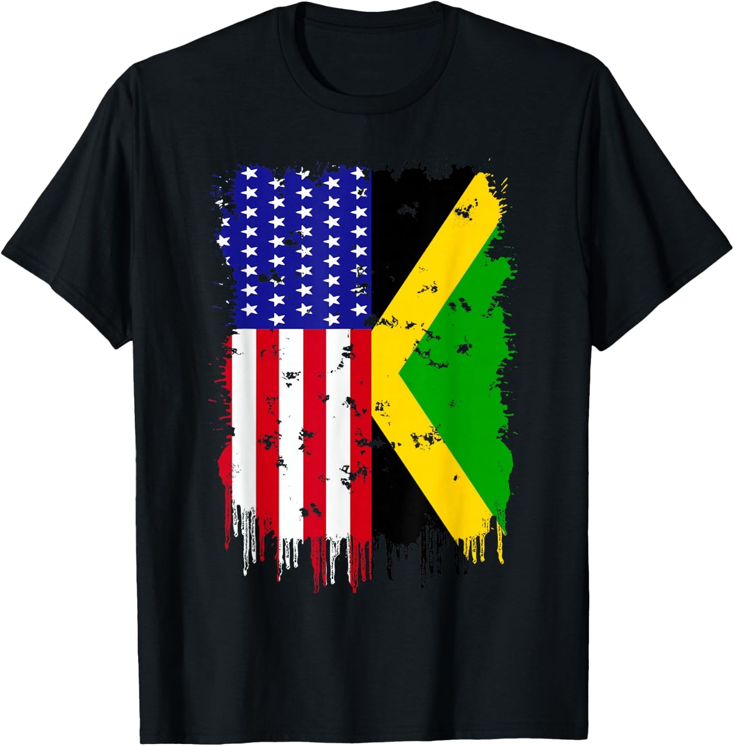 Jamaica America Flag Jamaican Roots American Grown USA T-Shirt - T-Shirt | Black