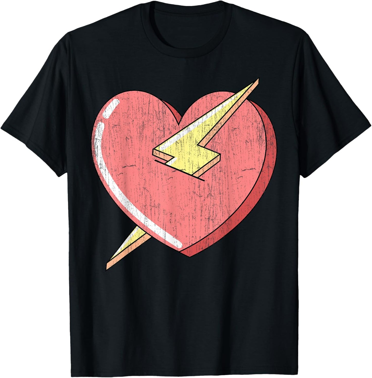 Trendy Apparel Kids Adults Classic Fit Retro Cartoon Heart With Lightning Bolt - Small - Black T-Shirt - T-Shirt | Black