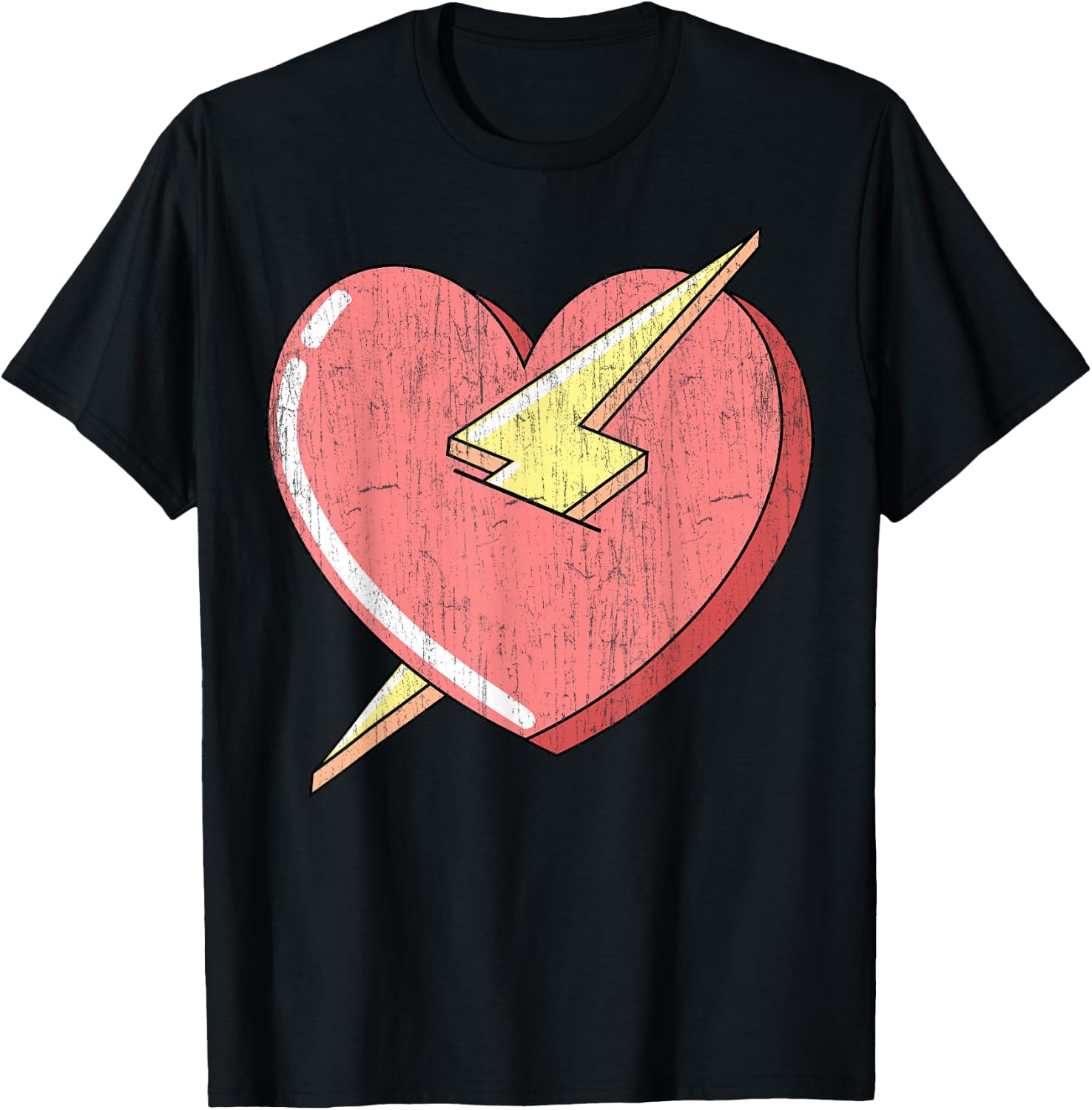 Trendy Apparel Kids Adults Classic Fit Retro Cartoon Heart With Lightning Bolt - Small - Black T-Shirt - T-Shirt | Black