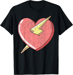 Trendy Apparel Kids Adults Classic Fit Retro Cartoon Heart With Lightning Bolt - Small - Black T-Shirt - T-Shirt | Black
