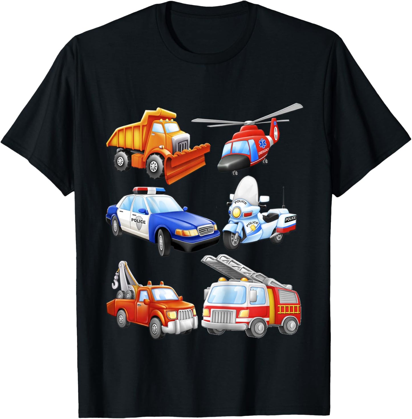 Boys' Emergency Vehicles Toddler Short Sleeved T-Shirt - T-Shirt | Black