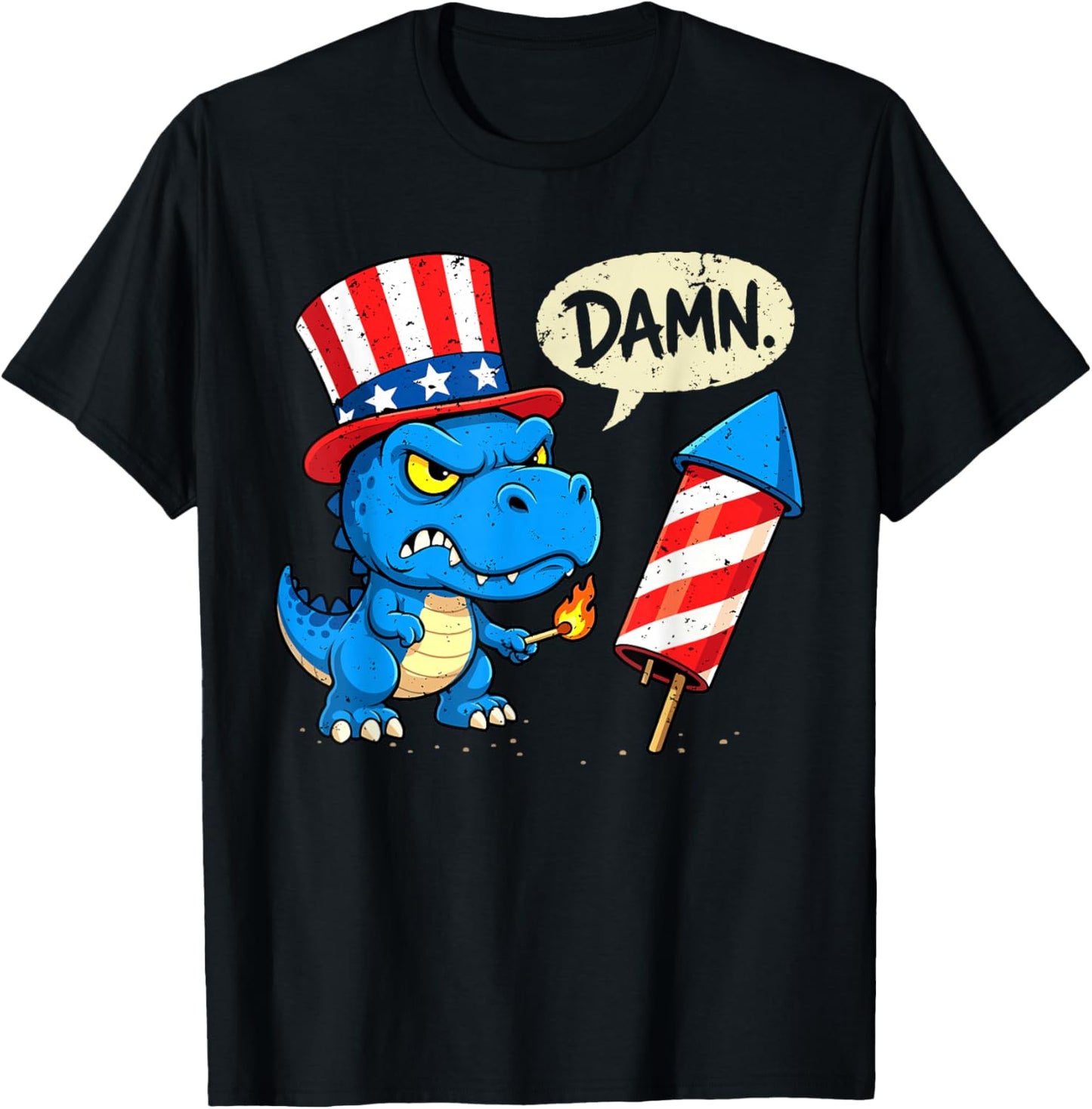 Funny Damn TRex Dinosaur Firecracker Firework Fourth of July T-Shirt - T-Shirt | Black