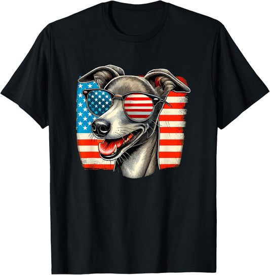 American USA Flag Italian Greyhound Italian Sighthound Iggy T-Shirt - T-Shirt | Black